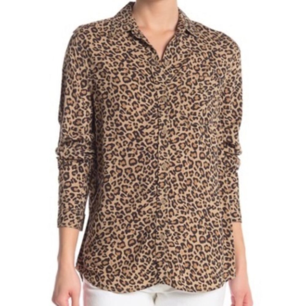 Beachlunchlounge Alana Leopard Print Button Down Shirt